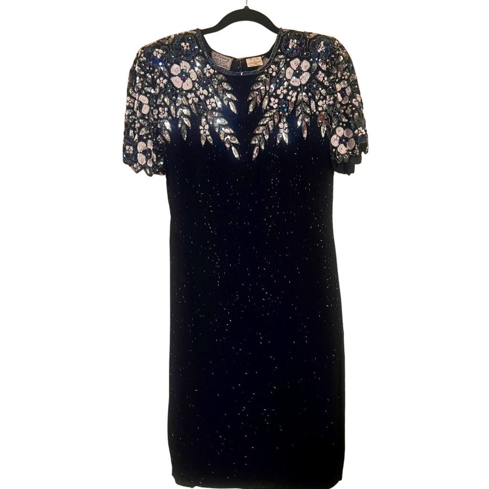 Stenay Black & White Midi 100% Silk Cocktail Dress with Key Hole Back, Sz 6